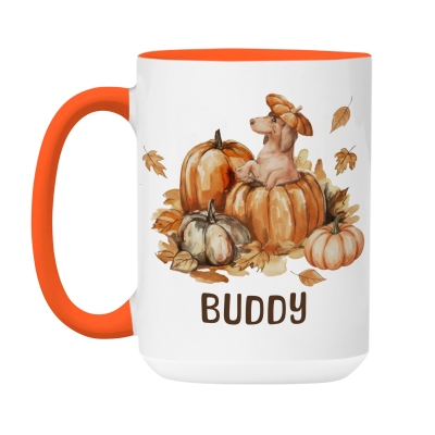 Custom Fall Pumpkins Dog Mug, Personalized Name Coffee Cup with Coaster, Thanksgiving Birthday Gift for Dog Owner Lover
