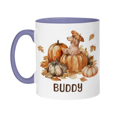 Custom Fall Pumpkins Dog Mug, Personalized Name Coffee Cup with Coaster, Thanksgiving Birthday Gift for Dog Owner Lover