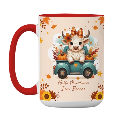 Personalised Autumn Highland Cow Pumpkins Mug, Thanksgiving Coffee Cup with Coaster and Name, Thanksgiving Gift for Highland Cow Lover