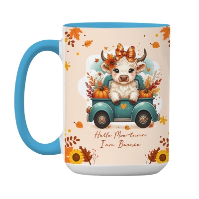 Personalised Autumn Highland Cow Pumpkins Mug, Thanksgiving Coffee Cup with Coaster and Name, Thanksgiving Gift for Highland Cow Lover