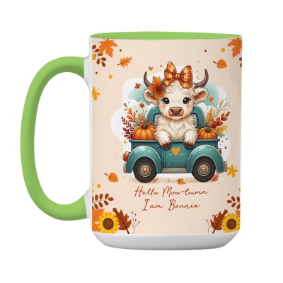 Personalised Autumn Highland Cow Pumpkins Mug, Thanksgiving Coffee Cup with Coaster and Name, Thanksgiving Gift for Highland Cow Lover