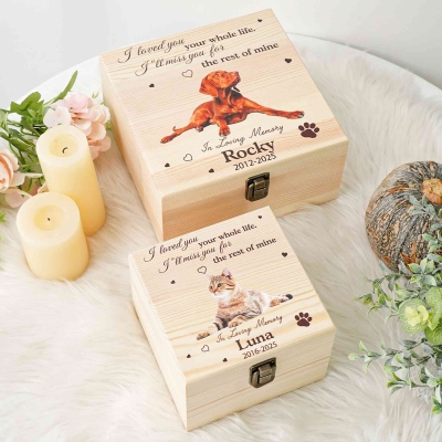 Personalized Pet Photo Paw Print Memorial Keepsake Box with Name & Year, Pet Loss Wooden Memory Box, Remembrance/Sympathy Gift for Pet Owners/Lovers