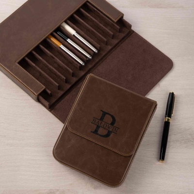 Personalized Name Leather Pen Case, 6/12 Slots Magnetic Pen Holder, Pen Storage Organizer, Birthday/Father's Day/Wedding Gift for Him/Dad/Groomsmen