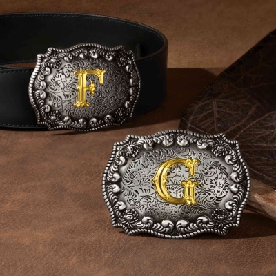 Personalized Initial Western Belt Buckle, Custom Monogram Metal Belt Buckle, Birthday/Father's Day/Wedding Gift for Him/Her/Cowboys/Groomsmen