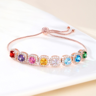 Custom Birthstone Candy Gem Cube Adjustable Bracelet, Colorful Slider Bracelet for Women and Girls, Personalized Sweet Jewelry Gift