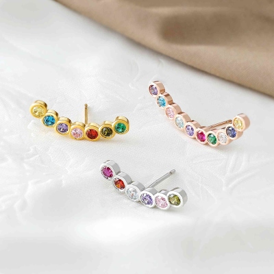 Customizable Multi-Birthstone Stud Earring in 925 Sterling Silver, Personalized Birthstone Jewelry, Unique Gift for Women and Girls
