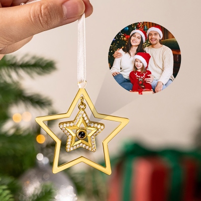 Personalized Photo Star Projection Ornament, Custom Picture Inside Memorial Star Charm, Christmas Tree Hanging Decor, Christmas Gift for Family/Couple