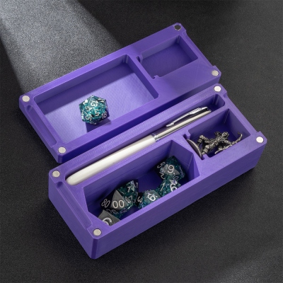 TTRPG Travel Set: Pen, Eraser, Dice Set, DND Miniatures Storage, DND Dice Tray, Dice Box, Character and Dice Vaults, All-in-One TTRPG Kit for DND Players