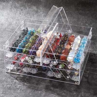 Transparent Dice Display Box - 19 DND Dice Set Capacity, DND Folding Dice Storage Case, Portable Two-Layer Dice Box For Dice Goblins, Dice Vault