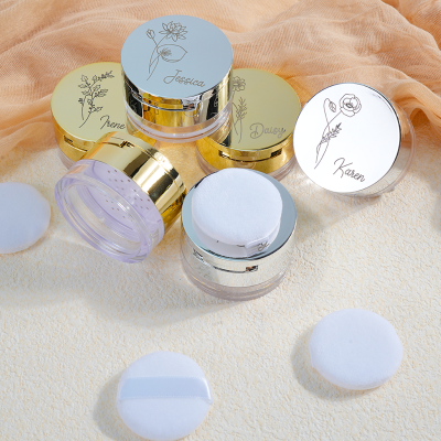 Custom Name Birth Flower Powder Box with Powder Puff & Mirror, Refillable Mini Loose Powder Compact Case, Wedding/Birthday Gift for Bridesmaid/Mom/Her