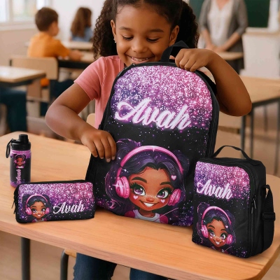 Custom Afro Black Girl School Bag with Name, Backpack/Lunch Bag/Pencil Box/Water Bottle, School Supplies, Back to School/Birthday Gift for Kids/Girls