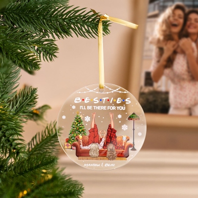 Personalized Besties Christmas Ornament, Two Girls on Couch Acrylic Christmas Tree Decor, Friendship Keepsake, Christmas Gift for Sisters/Best Friends