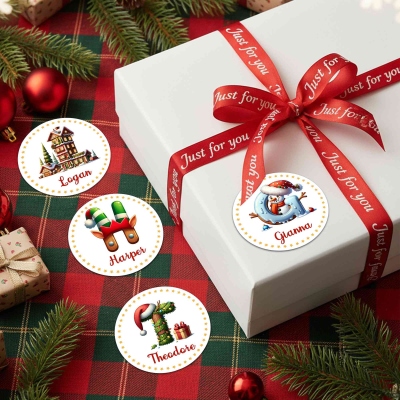 Personalisierte Weihnachtsaufkleber mit Namen und Initialen, Elfen-/Baum-/Schneemann-/Hausbuchstabenaufkleber, Weihnachtsgeschenketiketten, Briefumschlagsiegel, Weihnachtsgeschenk für Familie/Freunde