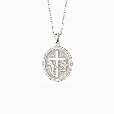Personalized Birthstone Lily Cross Necklace, Sterling Silver 925 Medallion Pendant with Gemstone & Floral, Christian/Birthday/Christmas​ Gift for Her