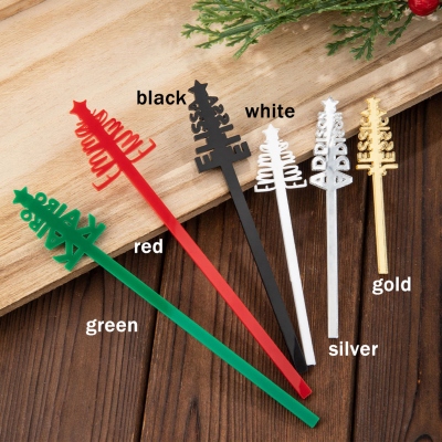 Custom Cocktail Drink Stirrers, Set of 15, Banquet Party Bar Stir Sticks, Laser Cut Drink Mixers, Merry Christmas Decors, Gifts for Family/Friends