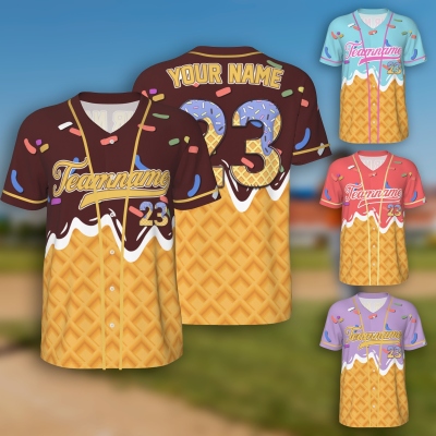 Custom Name & Number Ice Cream Drip Baseball Jersey Shirt, Unisex Baseball Shirt for Adults/Kids, Game Day Gift for Baseball Lovers/Players/Teammates