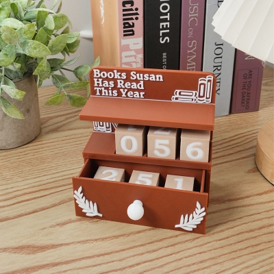Personalized Name 3D Printed Miniature Drawer Bookshelf with Blocks, Books Reading Tracker, Library Sign, Gift for Book Lovers/Readers/Librarians