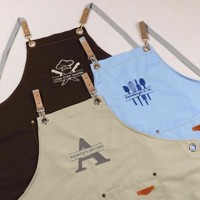 Personalized Embroidered Chef Apron, Multicolor Canvas Apron with Pockets & Adjustable Strap, Kitchen Accessories, Gift for Cooking Baking Lovers