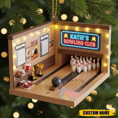 Personalized Bowling Ornament, Acrylic Lane Decor, Custom Name Gift for Team, Coach, Bowler, Sports Xmas Tree Hanging