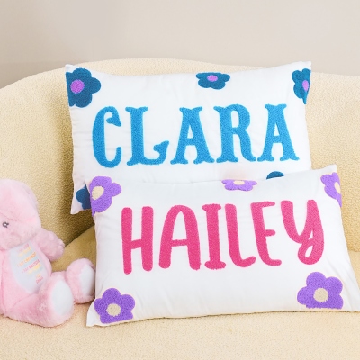 Custom Name Punch Needle Daisy Throw Pillow Cover, Pillowcase with Optional Insert, Nursery Decor, Baby Shower/Birthday Gift for Newborns/Kids/Girls