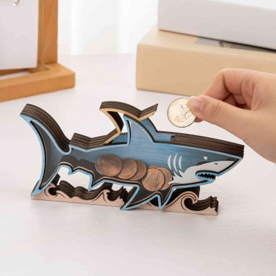 Custom Name Wooden Shark Shape Storage Box, Shark Display Box for Ray Teeth/Sea Glass/Shells, Summer Travel/Birthday Gift for Him/Dad/Son/Ocean Lovers
