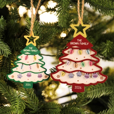 Personalized Christmas Family Tree Ornament with Names, Wooden Holiday Home Decor, Xmas Keepsake, Housewarming/Christmas Gift for Family/Kids
