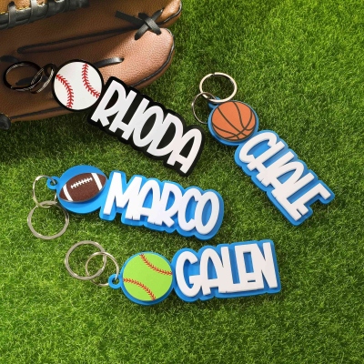 Personalized Name Sports Ball Keychain, Baseball/Basketball/Football/Soccer/Tennis/Golf Name Tag, Backpack Accessory, Gift for Sports Lovers/Players