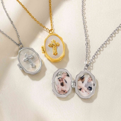 Personalized Cross Locket Necklace with 1-2 Photos, Custom Pictures Christian Jewelry, Confirmation/Baptism/Christmas Gift for Her/Mom/Women