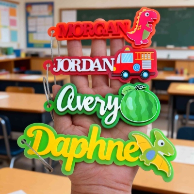 Personalized Name Cute Dinosaur Bus Design Bag Tag, Multicolor Acrylic Keychain, Backpack Accessory, Back to School/Birthday Gift for Kids/Boys/Girls