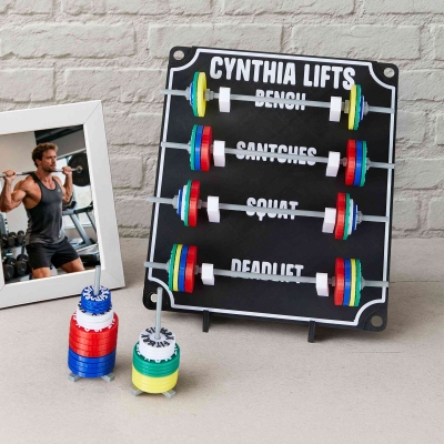 Personalized Colored Removable Mini Barbells Weightlifting Tracking Board with Text, Gym Accessory, Birthday/Christmas Gift for Fitness Lovers/Coaches