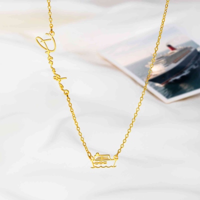 Personalized Cruise Ship Necklace with Sideways Name, Dainty Nautical Jewelry, Birthday/Graduation Gift for Family/Friends/Sailors/Travel Lovers