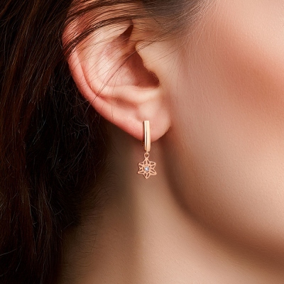 ⛄Buy 2 Free Shipping⛄Gold Birth Flower Earrings with Birthstone, Birth Flower Gift, Custom Floral Jewelry, Birthday Month Flower Earrings, Christmas Gift For Her