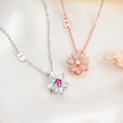Personalized Fidget Spinner Birth Flower Necklace with Birthstone & Initial, Dainty Women's Jewelry, Birthday/Mother's Day Gift for Her/Mom/Grandma