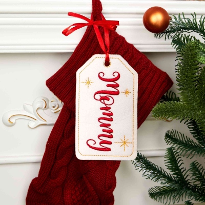 Personalized Name Embroidered Wool Felt Stocking Gift Tag with Satin Ribbon, Christmas Home Decoration, Christmas Gift for Kids/Family/Friends