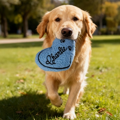 Custom Embroidered Heart-Shaped Pet Toy with Name and Squeaker, Plush Toy for Dog, Pet Supplies, Birthday/Christmas Gift for Dog Owners/New Puppy