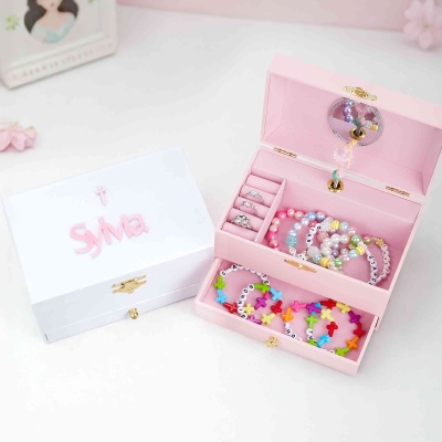 Personalized Name Two-Layer Musical Ballerina Jewelry Box, Little Girl First Jewelry Organizer, Birthday Gift for Girls/Daughters/Ballet Lovers