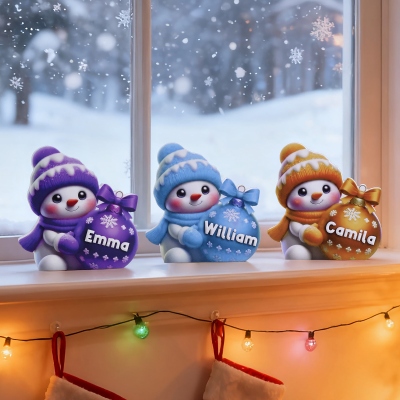 Personalized Name Cartoon Snowman Holding Christmas Decor, Freestanding Snowman Decoration, Tabletop Home Decor, Christmas Gift for Kids/Family