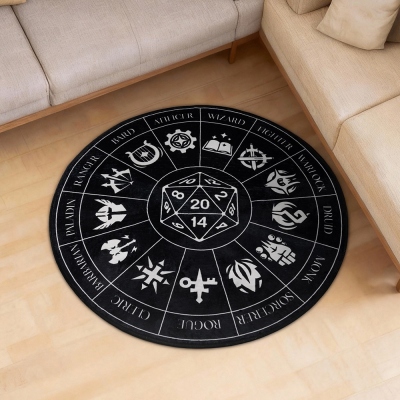 DND Class Black and White Magic Circle Rug For Living Room, Anti-Slip Carpet Circle Carpet, Indoor Door Mat, Home Decor, Minimalist Rug, Gifts for DM