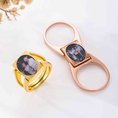 Personalized Double-Sided Photo Ring, Flippable Pictures Ring, Sterling Silver 925 Women's Jewelry, Birthday/Mother's Day Gift for Her/Mom/Grandma