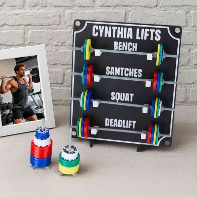 Personalized Colored Removable Mini Barbells Weightlifting Tracking Board with Text, Gym Accessory, Birthday/Christmas Gift for Fitness Lovers/Coaches