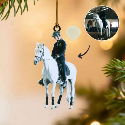 Custom Photo Horse Riding Ornament/Keychain, Christmas Equestrian Ornament, Bag Charm Keyring, Xmas Tree Hanging Decor, Christmas Gift for Horse Lover