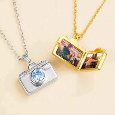 Unique Camera Custom Photo Locket Necklace, Vintage  Pendant with Dual Photo Compartments, Personalized Memory Jewelry Gift for Women