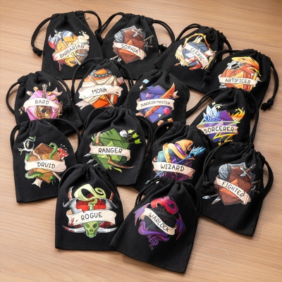 DND Class Cotton Pouch Dice Bag for 13 DND Dice Sets, DND Dice Vault, Dice Storage Case, Dice Keeper, DND Gifts for Dice Lovers