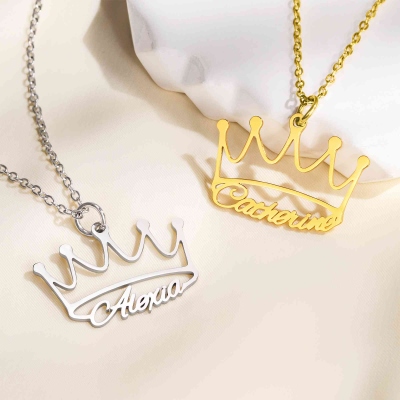 Personalized Crown Pendant Necklace with Name, Queen Name Necklace, Minimalist Jewelry, Birthday/Anniversary/Christmas Gift for Women/Girls