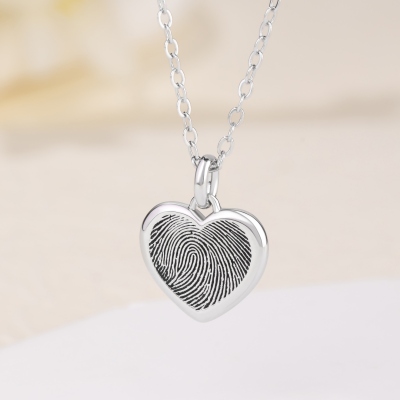Personalized Heart Fingerprint Necklace for Women, Loved Ones Thumbprint Necklace, Engraving Handwriting Jewelry, Birthday Memorial Gifts for Her