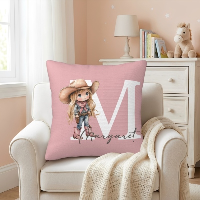 Personalisierter Kissenbezug mit Namen, Cartoon-Cowgirl/Cowboy-Motiv, inklusive optionaler Füllung, Heimdekoration, Geschenk für Kinder/Jungen/Mädchen