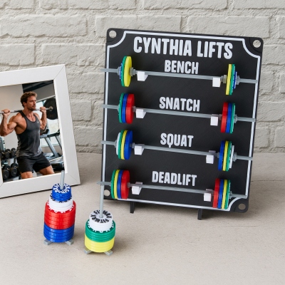 Personalized Colored Removable Mini Barbells Weightlifting Tracking Board with Text, Gym Accessory, Birthday/Christmas Gift for Fitness Lovers/Coaches