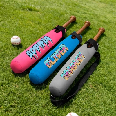 Personalized Name Ice Cream Dripping Baseball Bat Cover, Softball/Baseball Bat Sleeve, Bat Sock, Gift for Baseball Lovers/Players/Fans/Coaches