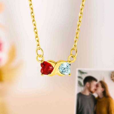 Personalized 2-4 Birthstones Love & Kiss Heart Infinity Necklace, Dainty Women's Jewelry, Birthday/Anniversary/Valentine's Day Gift for Mom/Her/Couple