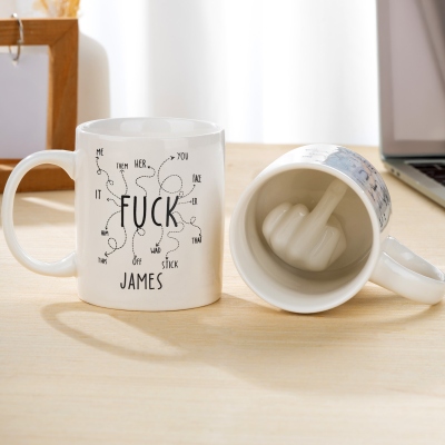 Personalized Middle Finger F*ck Off Novelty Mug with Name, 11oz Ceramic Coffee Mug, Birthday/Funny Gag Gift for Family/Friends/Colleagues